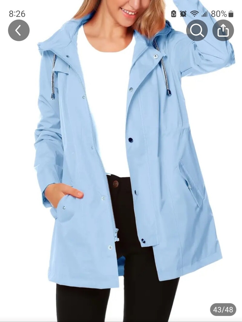 Light Blue Women's Hooded Rain Jacket